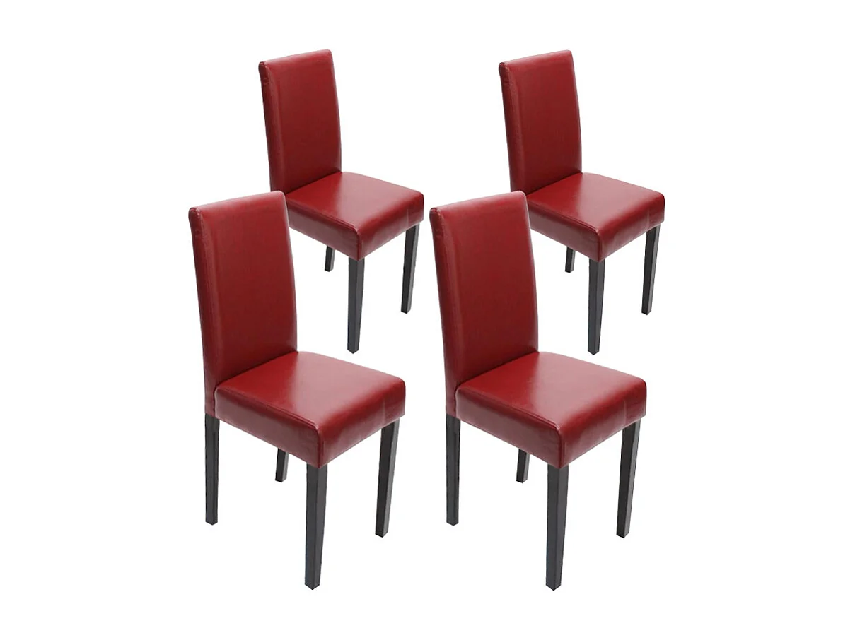 Krzesło do jadalni Littau (zestaw 4 sztuk),  skóra, czerwone ciemne nogi