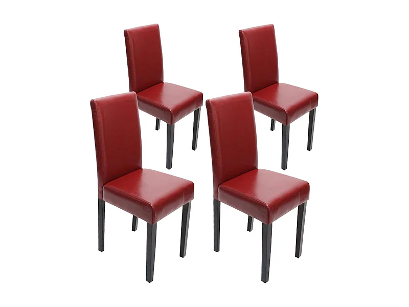 Chaise de salle à manger Littau (lot de 4),  cuir reconstitué, rouge, pieds foncés