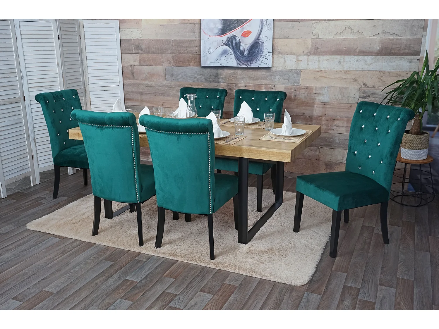 Silla de comedor MCW-D22 (juego de 6),  verde oscuro, patas negras