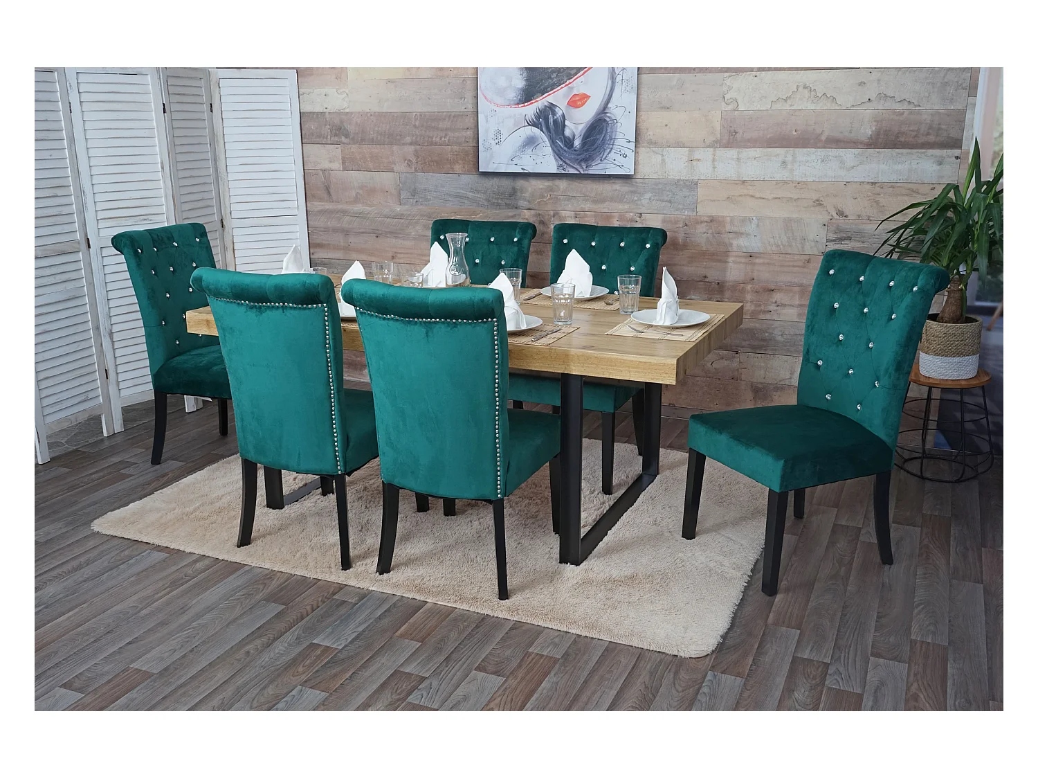 Chaise de salle à manger MCW-D22 (lot de 6),  vert foncé, pieds noirs