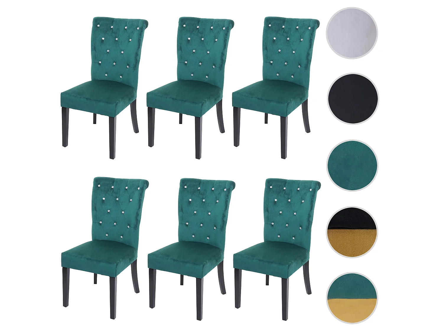 Eetkamerstoel MCW-D22 (set van 6),  donkergroen, zwarte poten