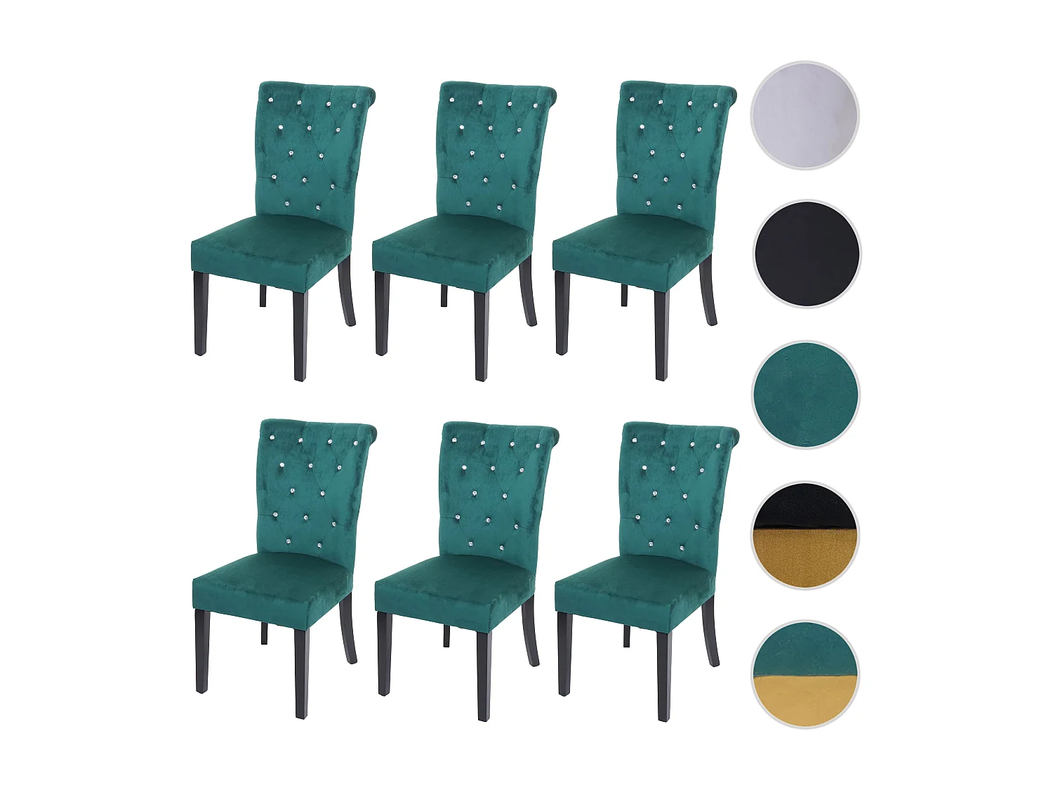 Krzesło do jadalni MCW-D22 (zestaw 6 sztuk),  ciemna zieleń, czarne nogi