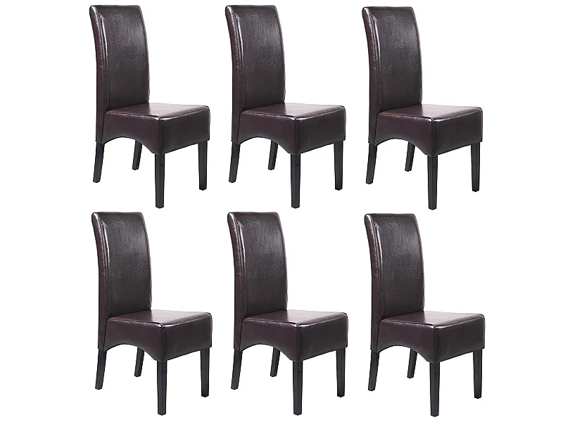 Set 6x sedie soggiorno moderno elegante Latina pelle per sala da pranzo marrone gambe scure