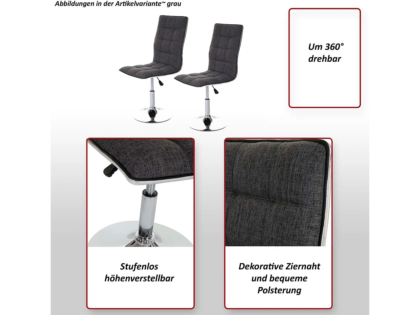 Silla de comedor MCW-C41 (set de 2),  crema-gris