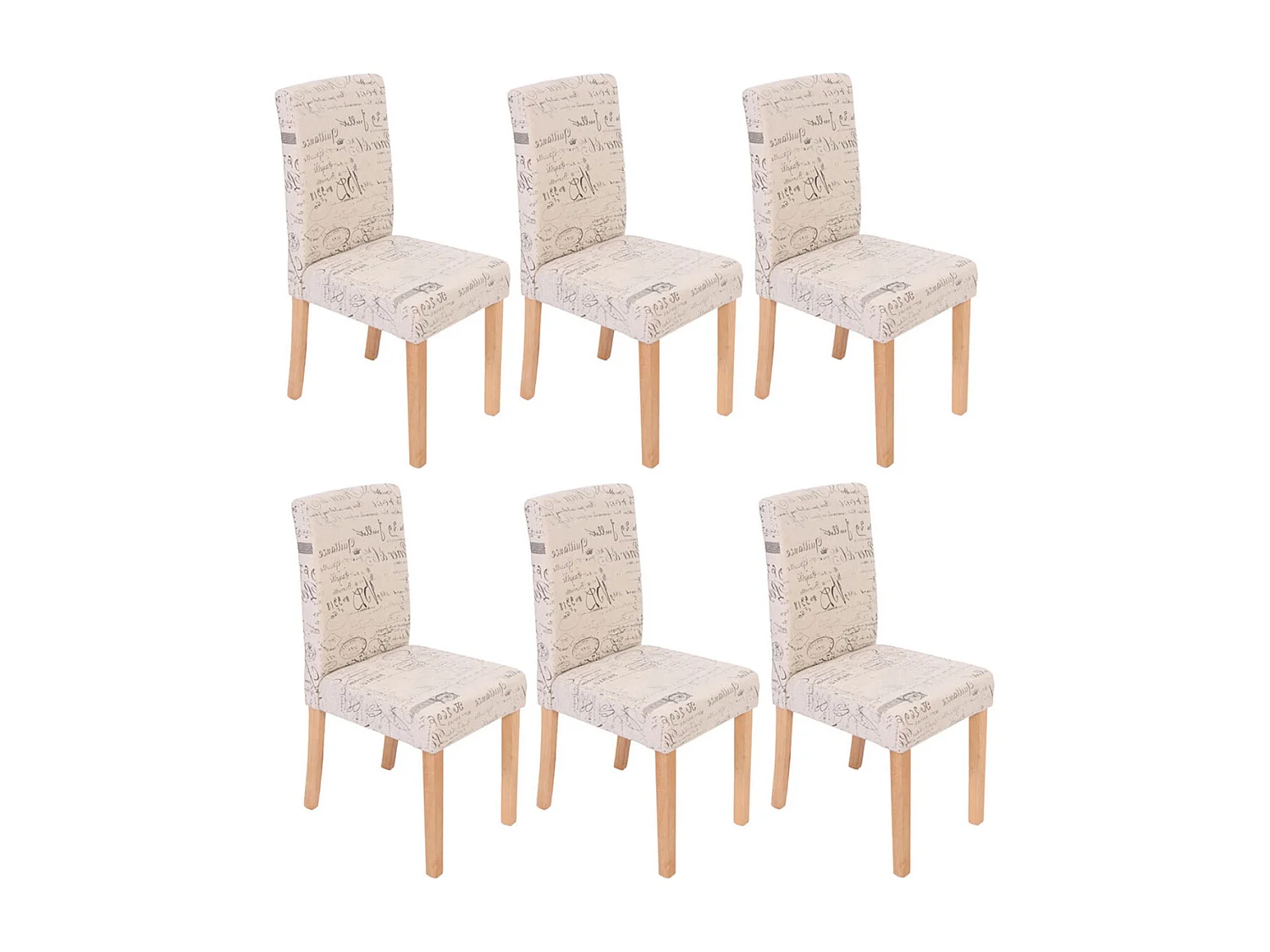 Silla de comedor Littau (juego de 6),  textil con letras, crema, patas claras