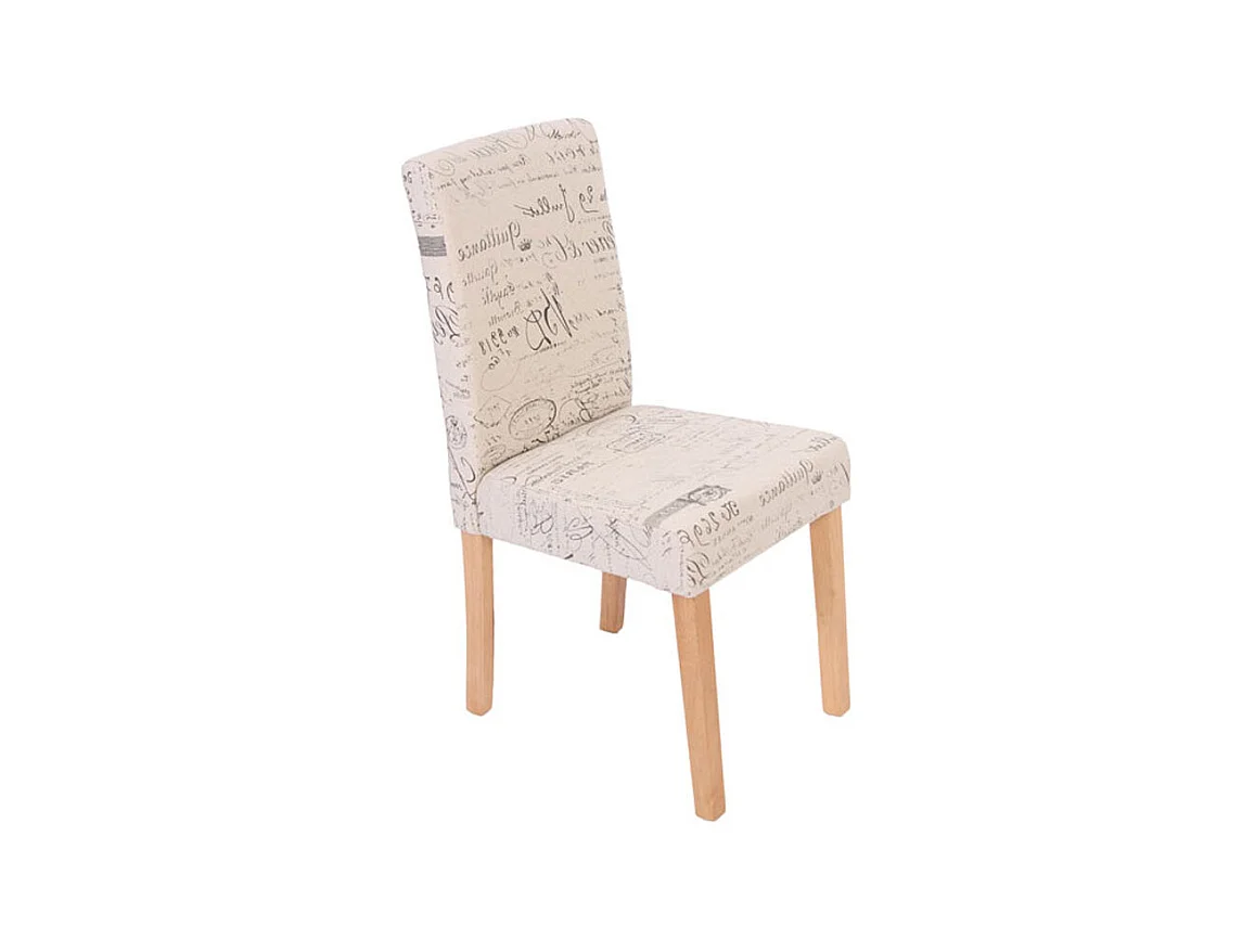 Silla de comedor Littau (juego de 6),  textil con letras, crema, patas claras