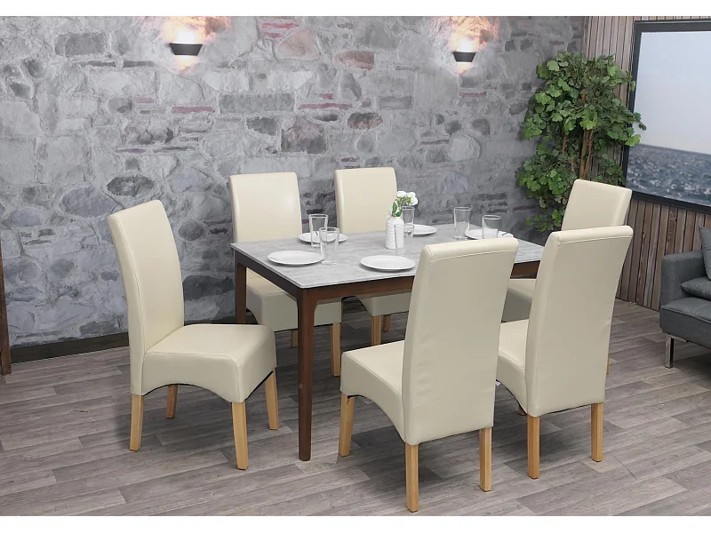 Set 6x sedie soggiorno moderno elegante Latina pelle per sala da pranzo avorio gambe chiare