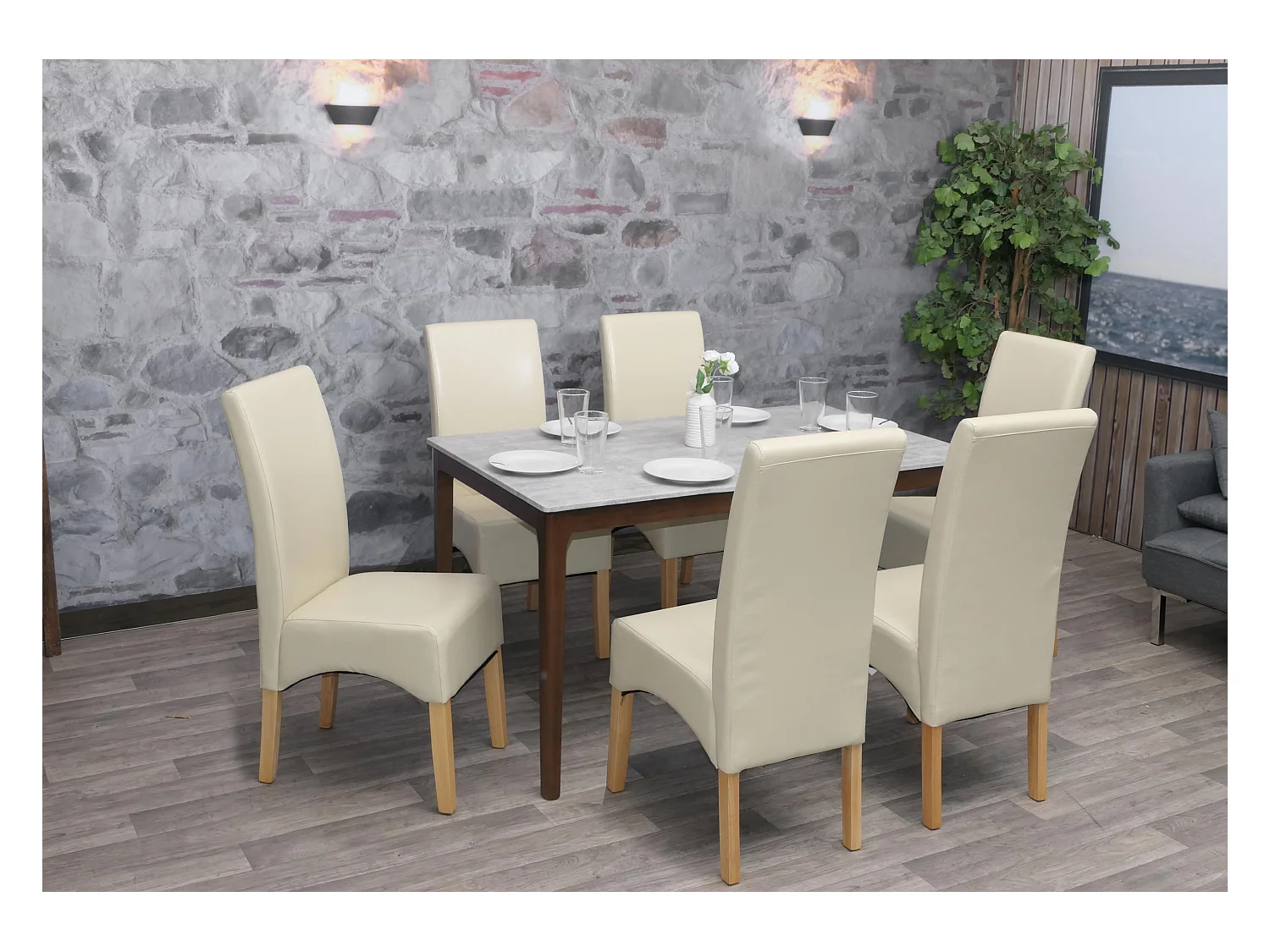 Chaise de salle à manger Crotone (lot de 6),  couleur crème, pieds clairs