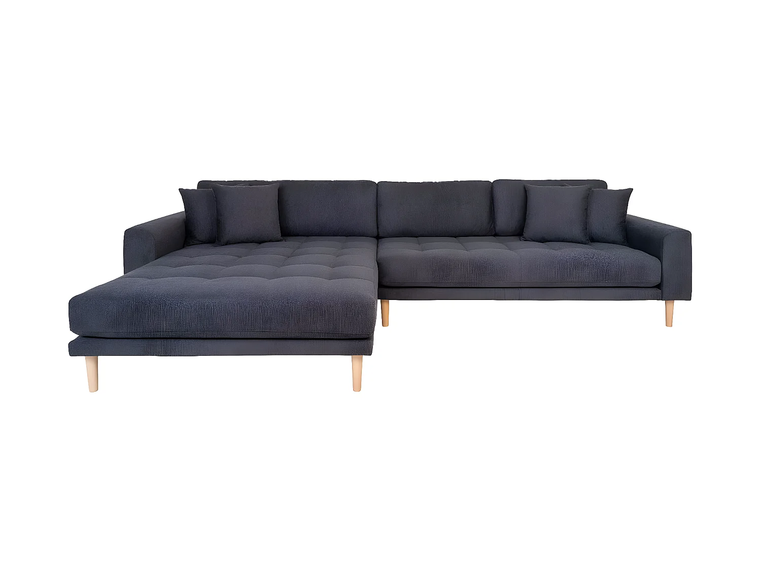 Lido canapé , loungesofa tourné vers la gauche avec 4 coussins gris foncé.