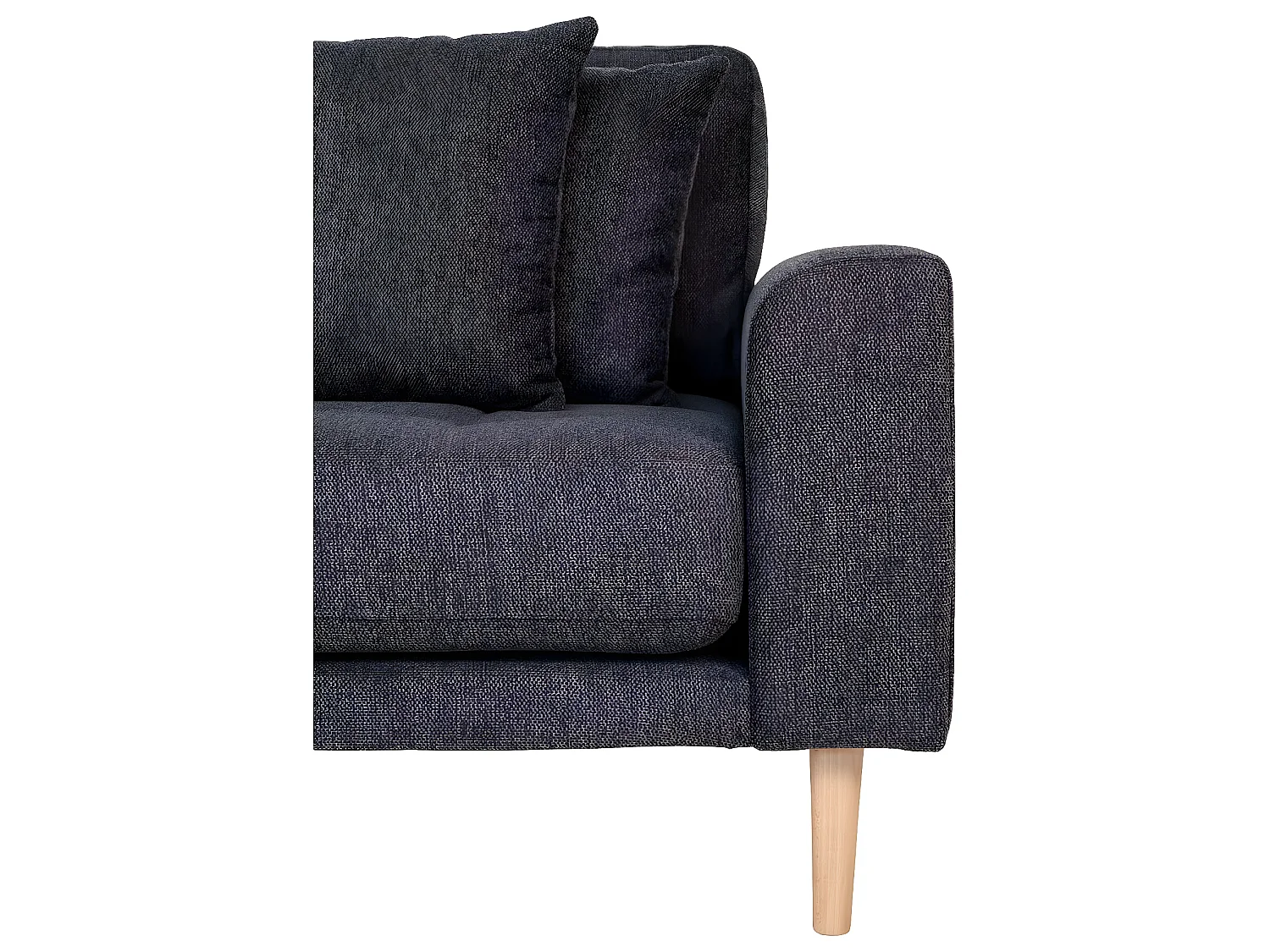 Lido canapé , loungesofa tourné vers la gauche avec 4 coussins gris foncé.