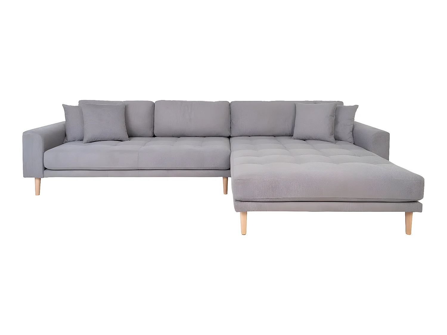 Lido canapé , loungesofa tourné vers la droite avec 4 coussins gris clair.