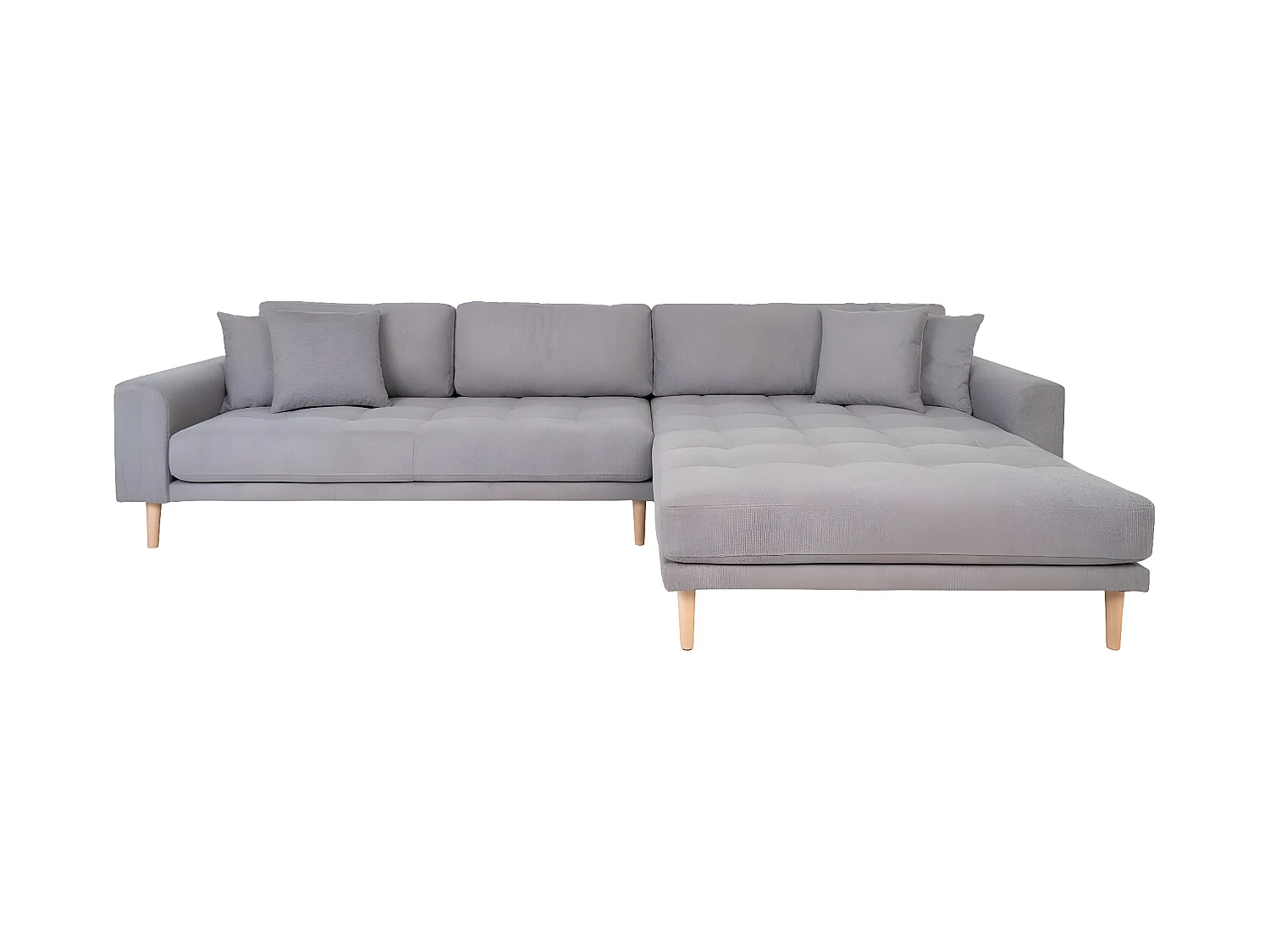 Lido canapé , loungesofa tourné vers la droite avec 4 coussins gris clair.