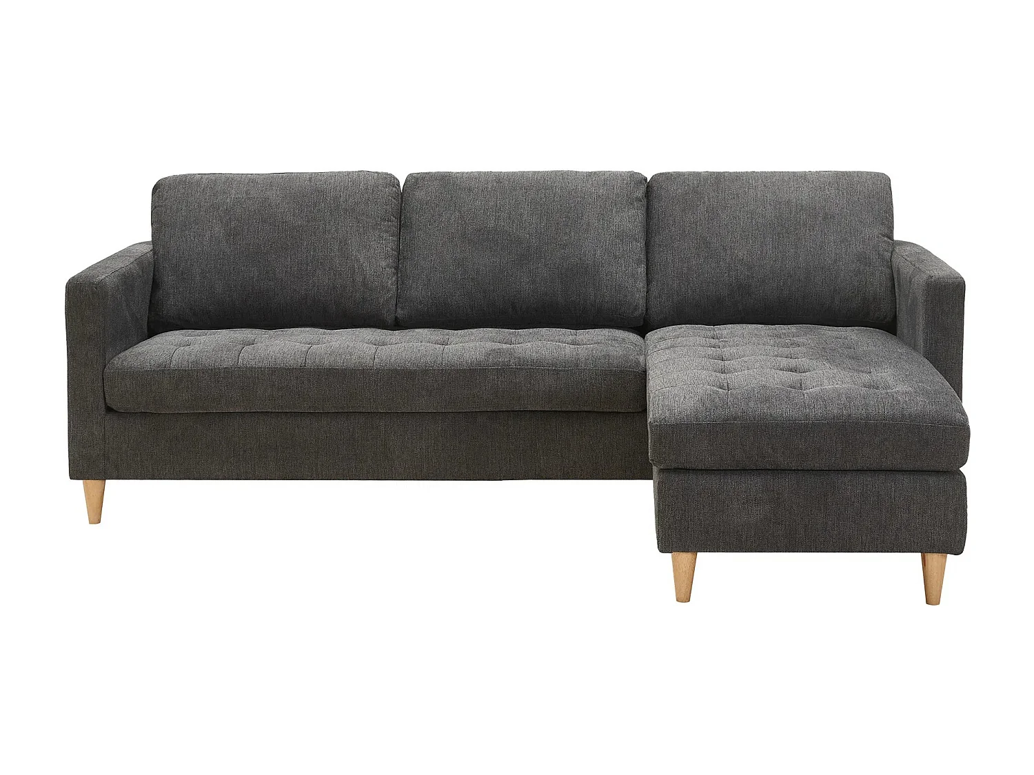 Sofá esquinero reversible FIRENZE – Gris oscuro con patas de madera natural