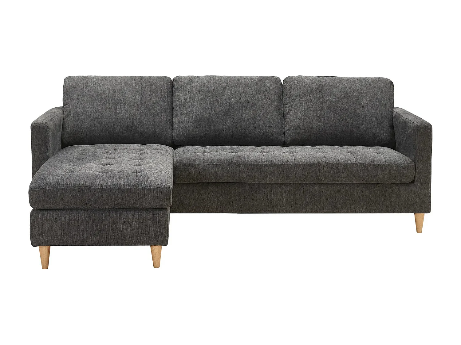 Canapé d’angle réversible FIRENZE – Gris foncé avec pieds en bois naturel