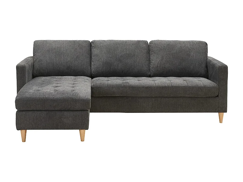Canapé d’angle réversible FIRENZE – Gris foncé avec pieds en bois naturel