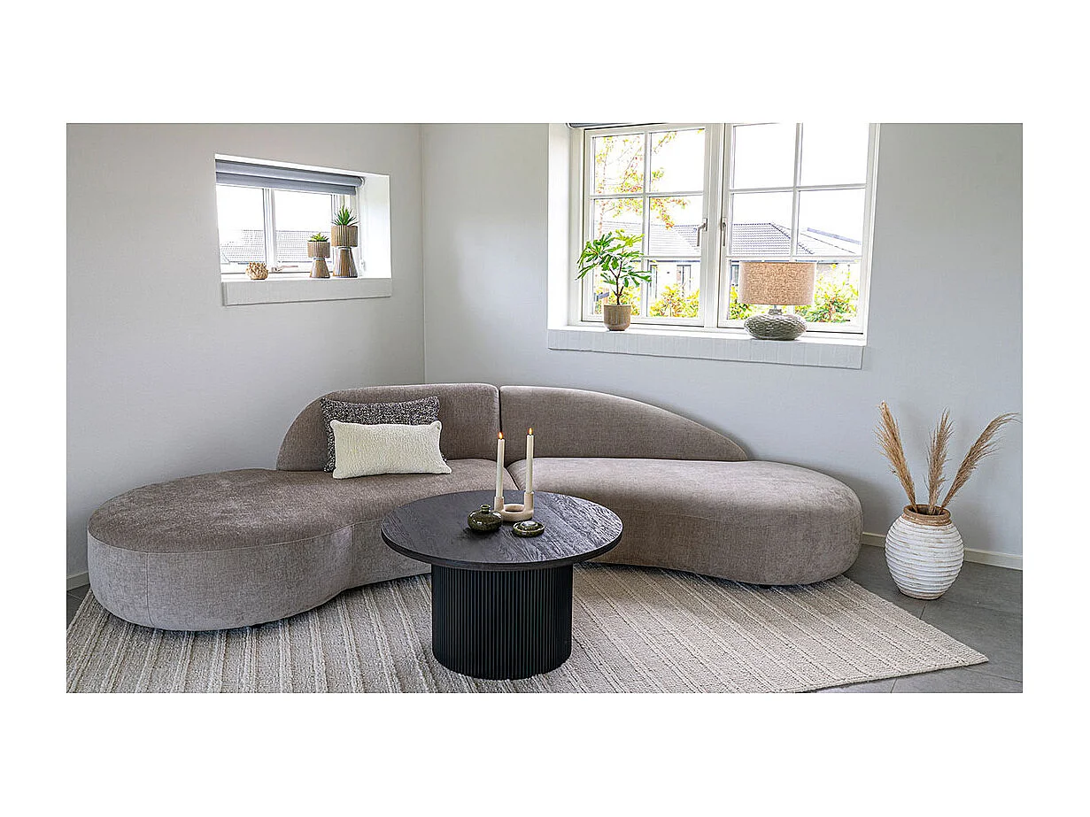 Canapé d’angle 3 places VENICE – Tissu chenille beige & 2 coussins inclus