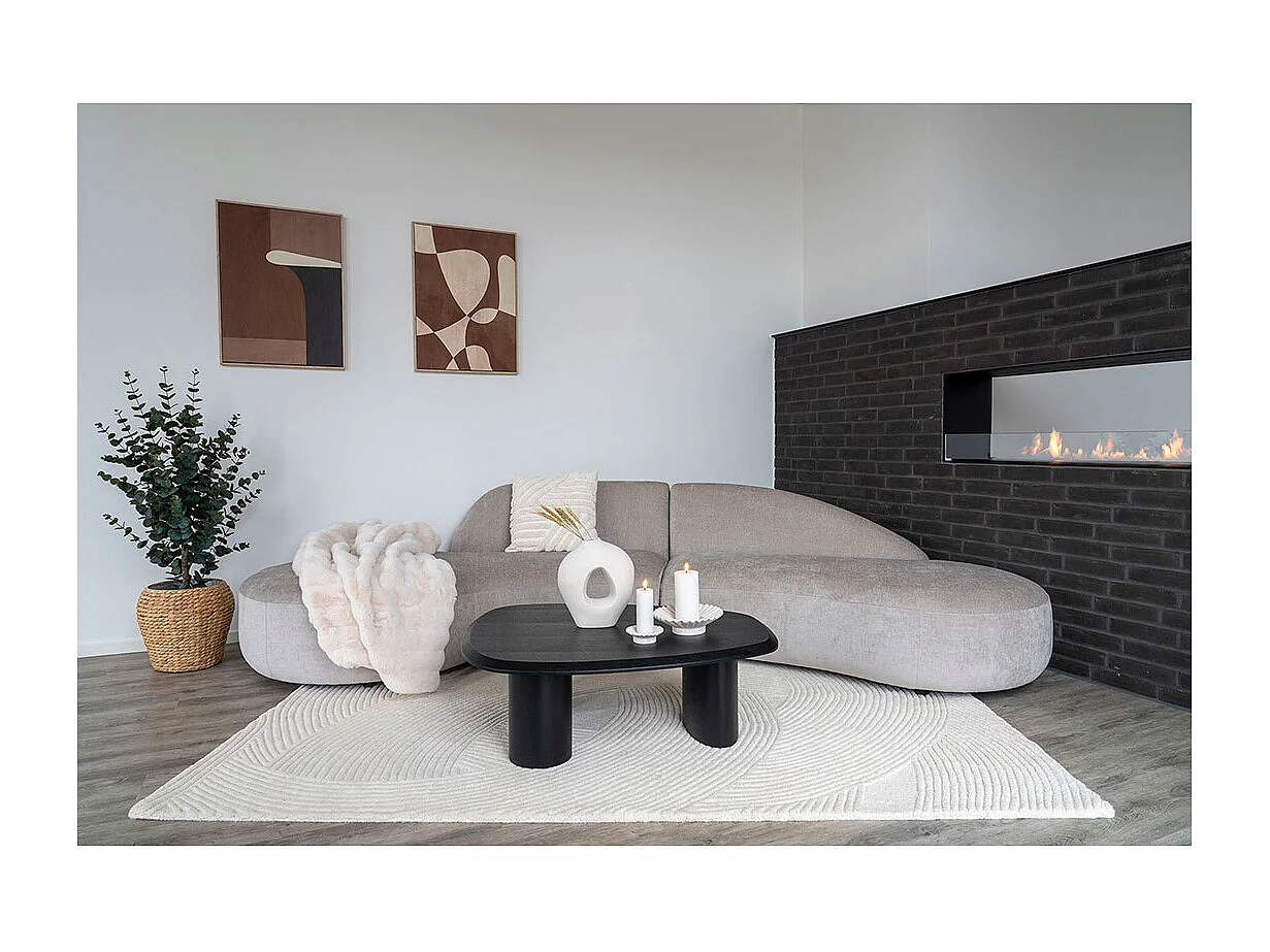 Canapé d’angle 3 places VENICE – Tissu chenille beige & 2 coussins inclus