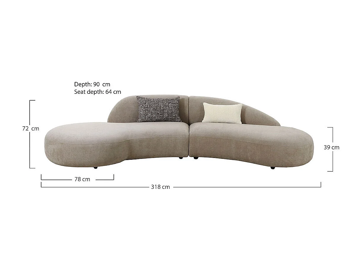 Sofá esquinero VENICE de 3 plazas – Tejido de chenilla beige y 2 cojines incluidos
