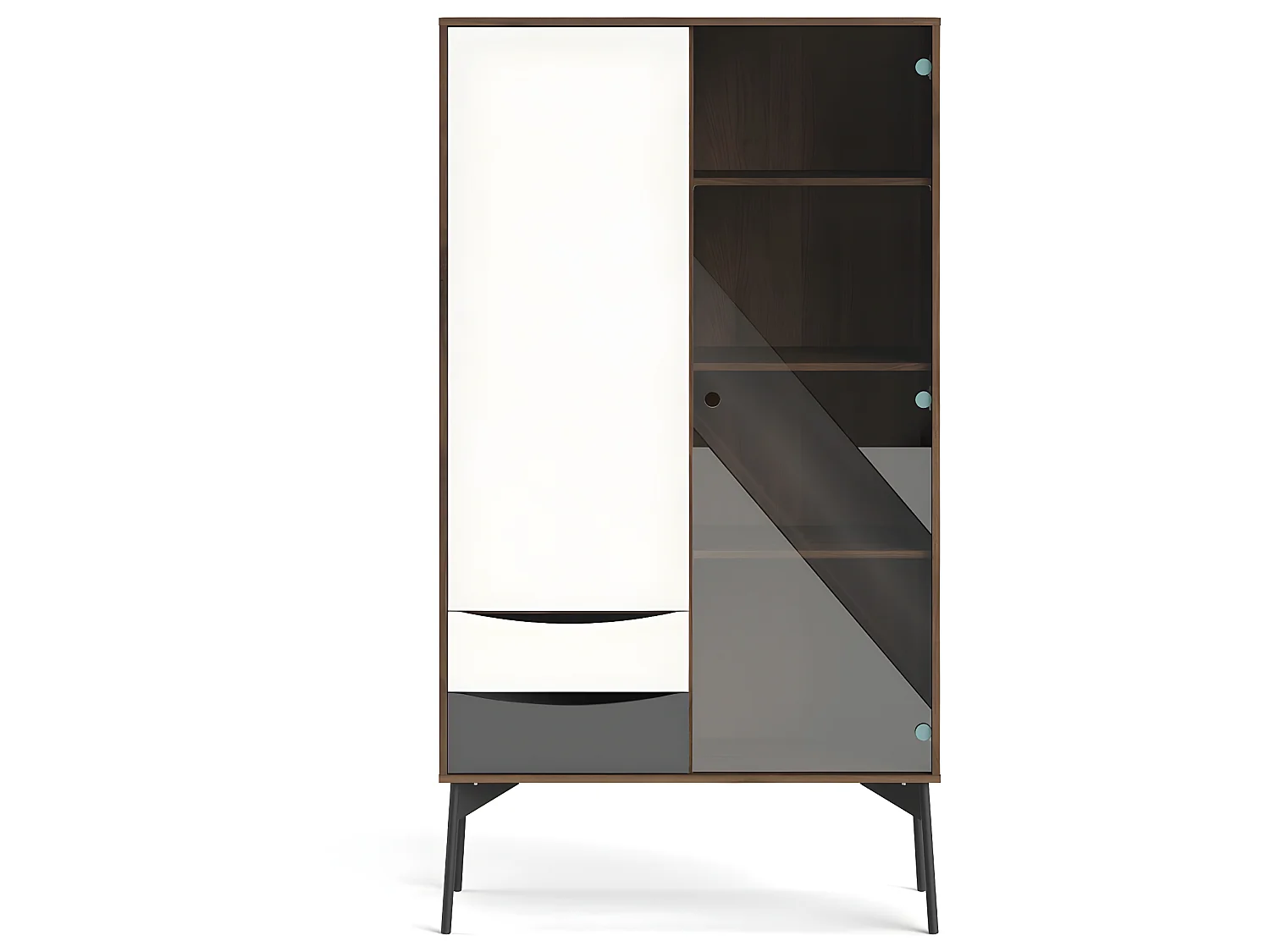 Elly Vitrine avec 1 porte, 1 porte vitrée et 2 tiroirs marron,blanc,gris.