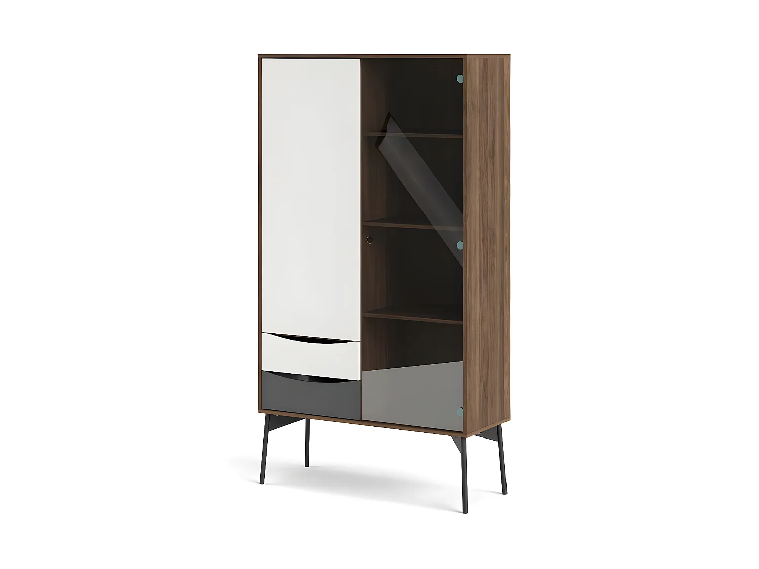 Elly Vitrine avec 1 porte, 1 porte vitrée et 2 tiroirs marron,blanc,gris.