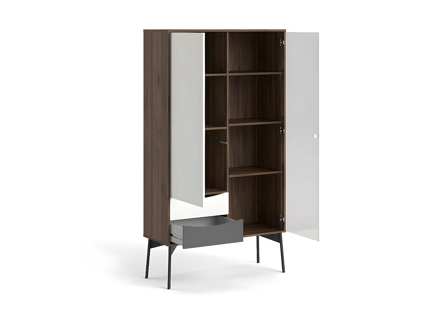 Elly Vitrine avec 1 porte, 1 porte vitrée et 2 tiroirs marron,blanc,gris.