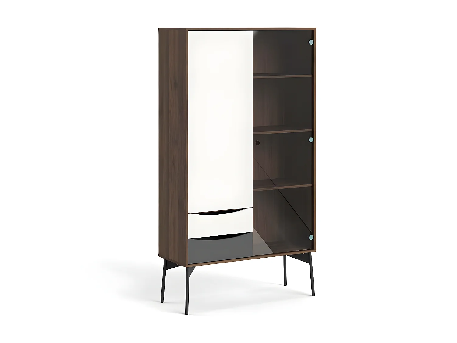 Elly Vitrine avec 1 porte, 1 porte vitrée et 2 tiroirs marron,blanc,gris.