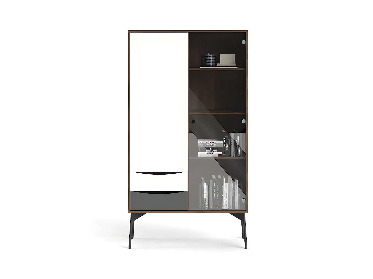 Elly Vitrine avec 1 porte, 1 porte vitrée et 2 tiroirs marron,blanc,gris.