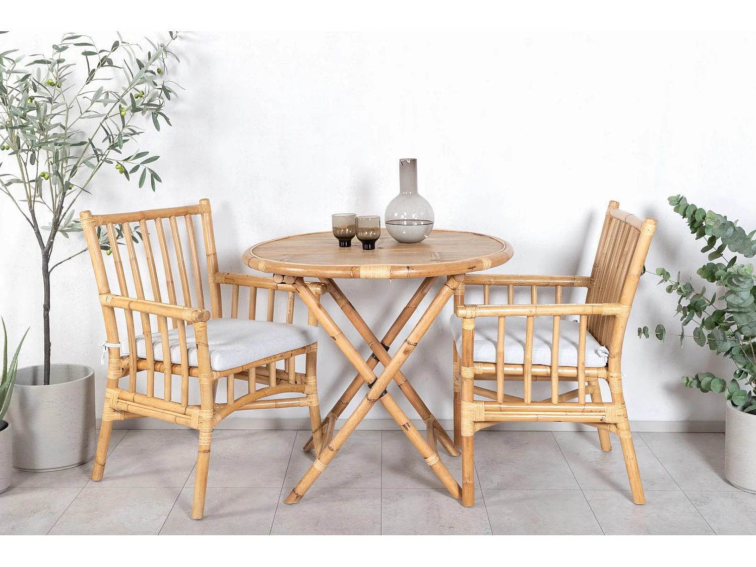 Chaise de Jardin Avec Accoudoirs "Cane" 92cm Naturel