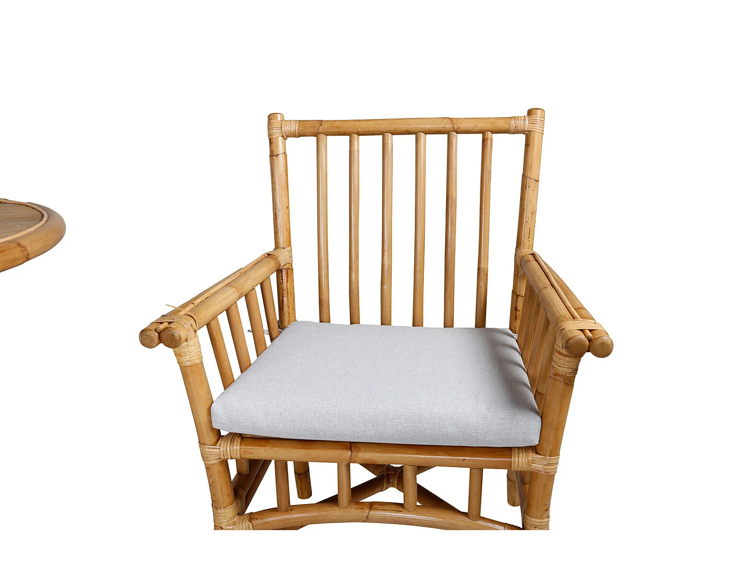 Cane Gartenset Tisch Ø80cm und 2 Stühle Cane hellgrau, natur.