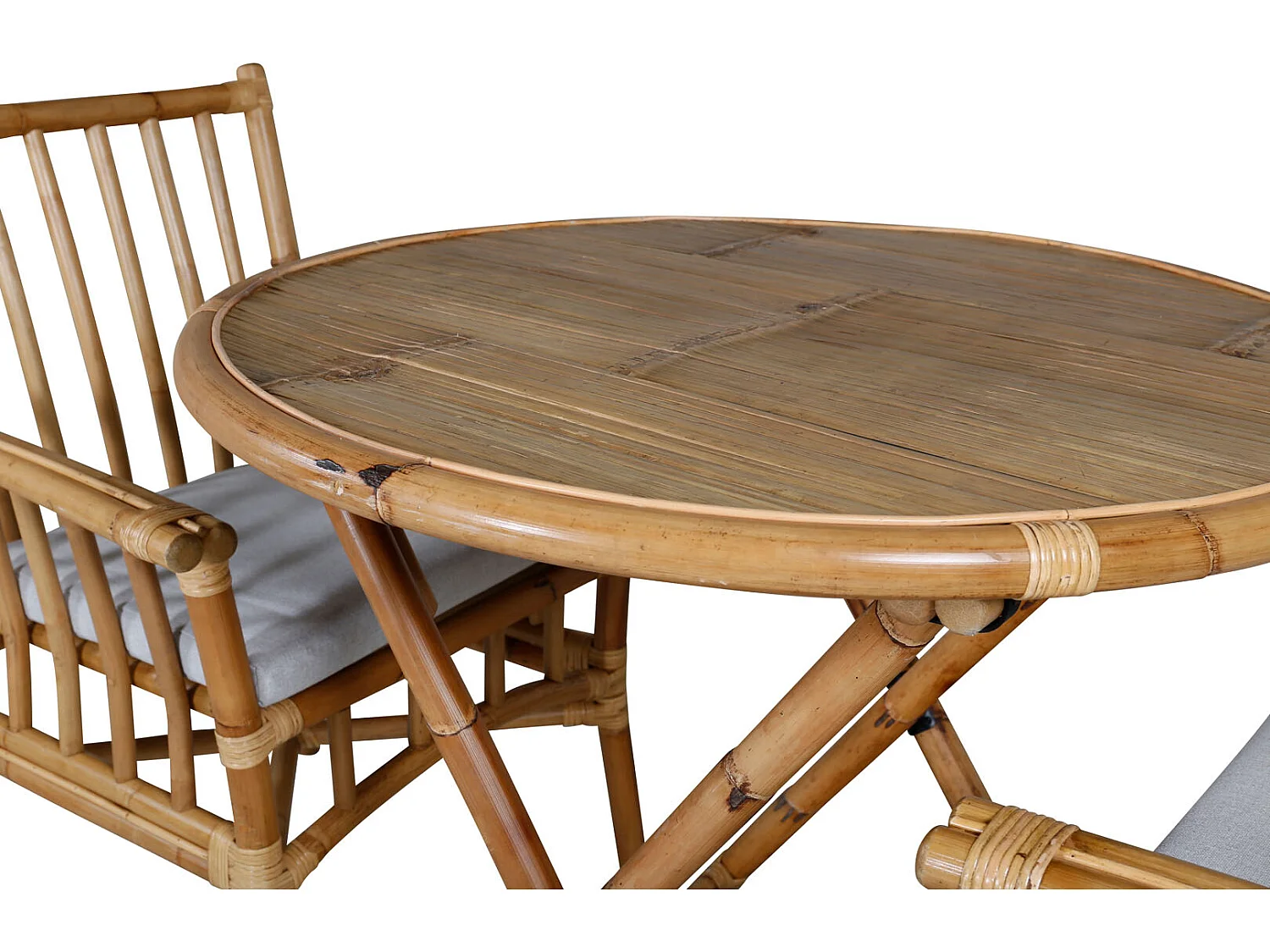 Cane Gartenset Tisch Ø80cm und 2 Stühle Cane hellgrau, natur.