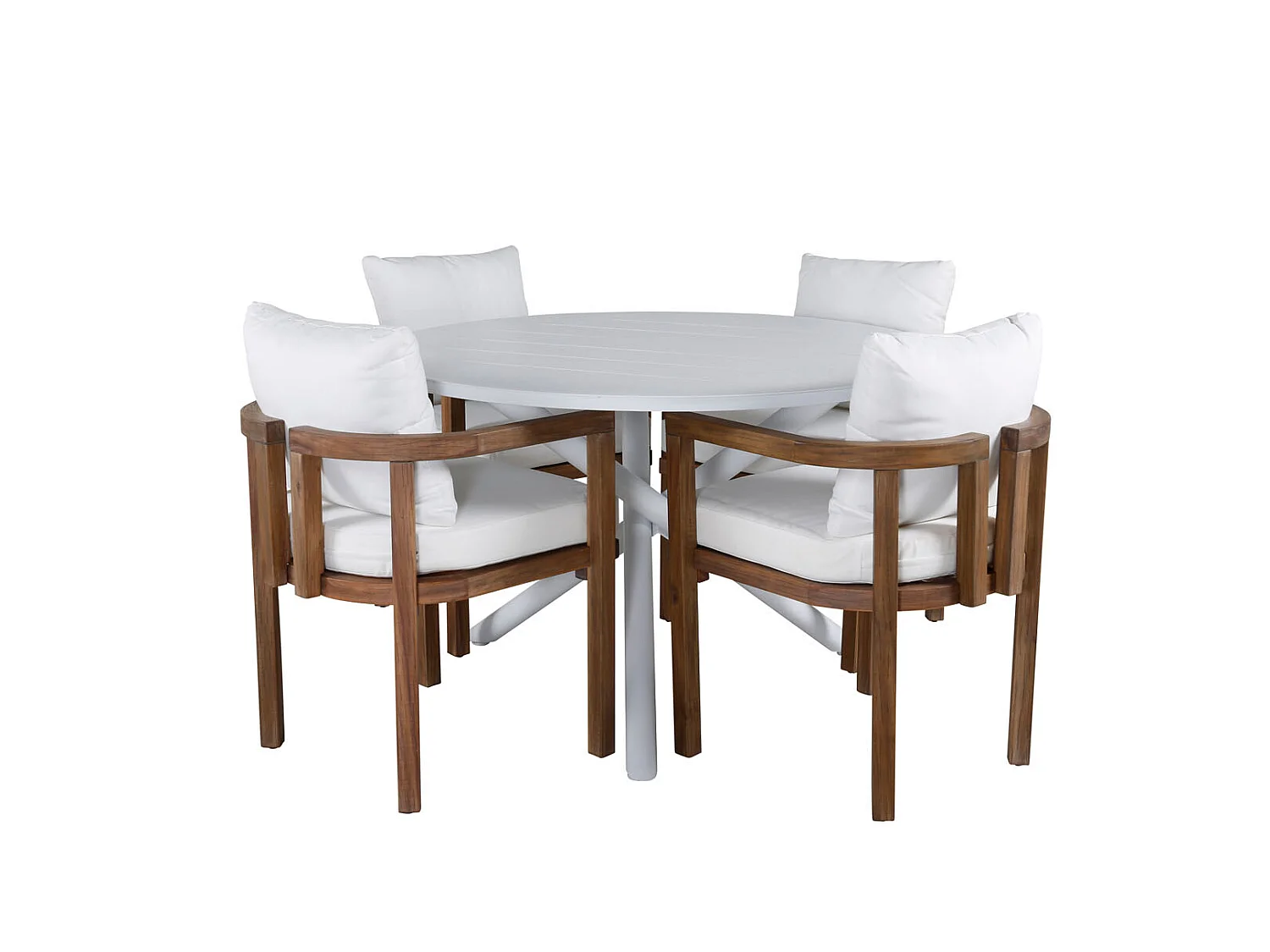 Alma Ensemble table et chaises de jardin, table Ø120cm et 4 chaises Erica, blanc, naturel.