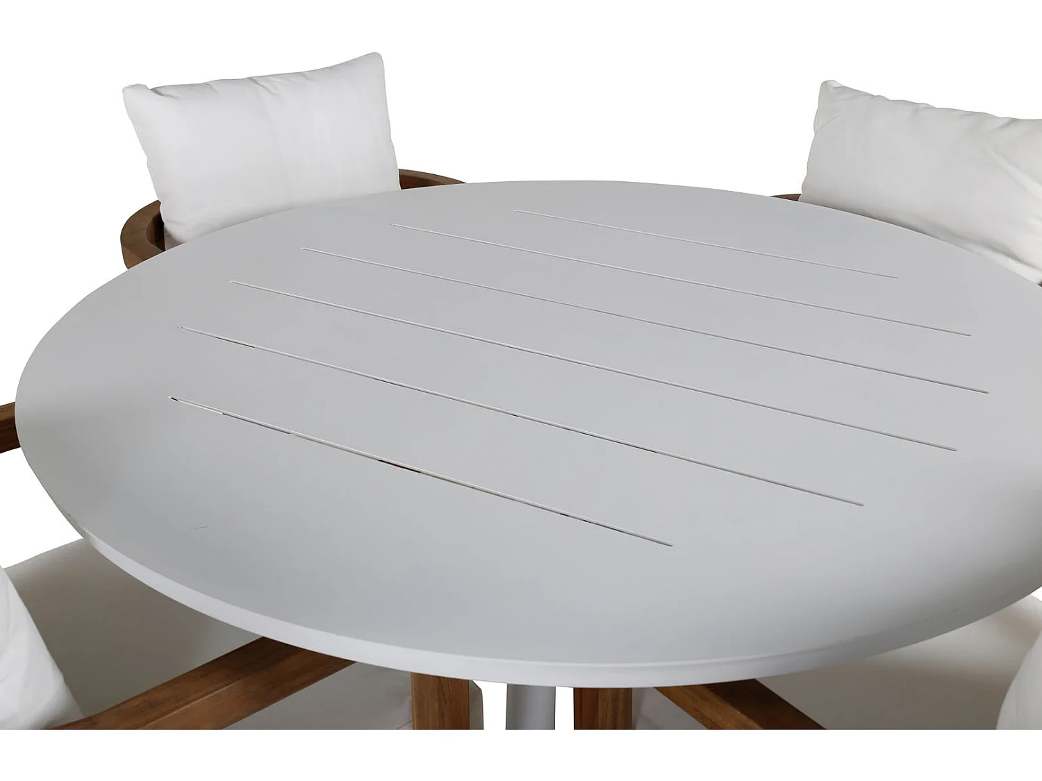Alma Ensemble table et chaises de jardin, table Ø120cm et 4 chaises Erica, blanc, naturel.