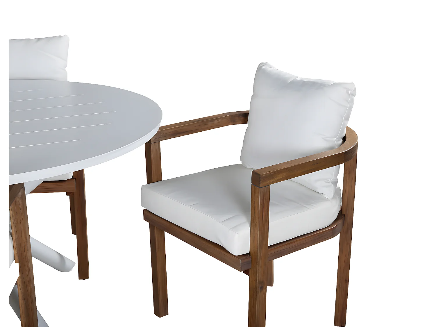Alma Ensemble table et chaises de jardin, table Ø120cm et 4 chaises Erica, blanc, naturel.