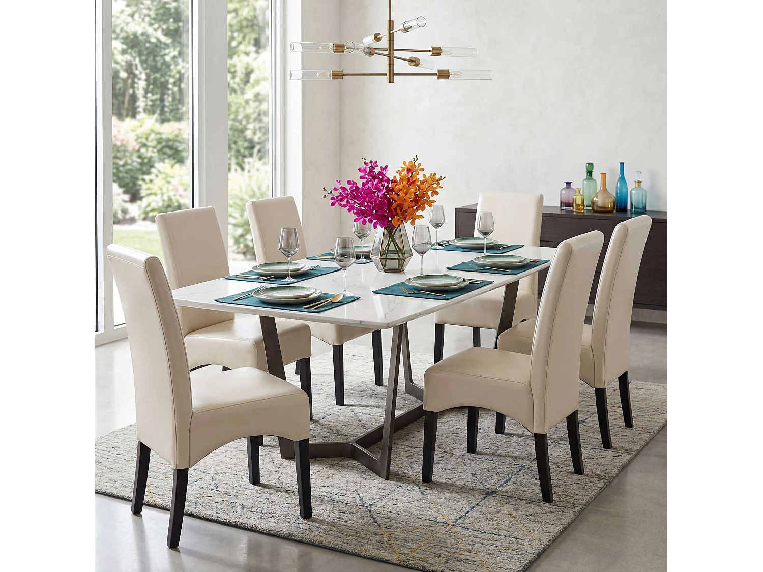 Chaise de salle à manger Crotone (lot de 6),  couleur crème, pieds foncés