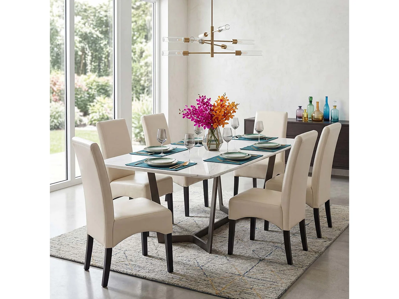 Chaise de salle à manger Crotone (lot de 6),  couleur crème, pieds foncés