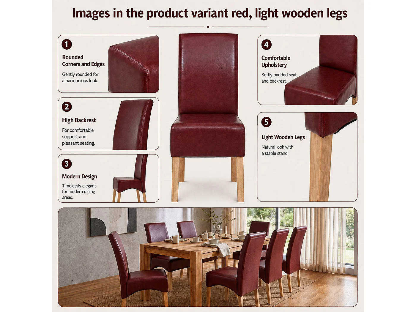 Set 6x sedie soggiorno moderno elegante Latina pelle per sala da pranzo ~ nero gambe scure