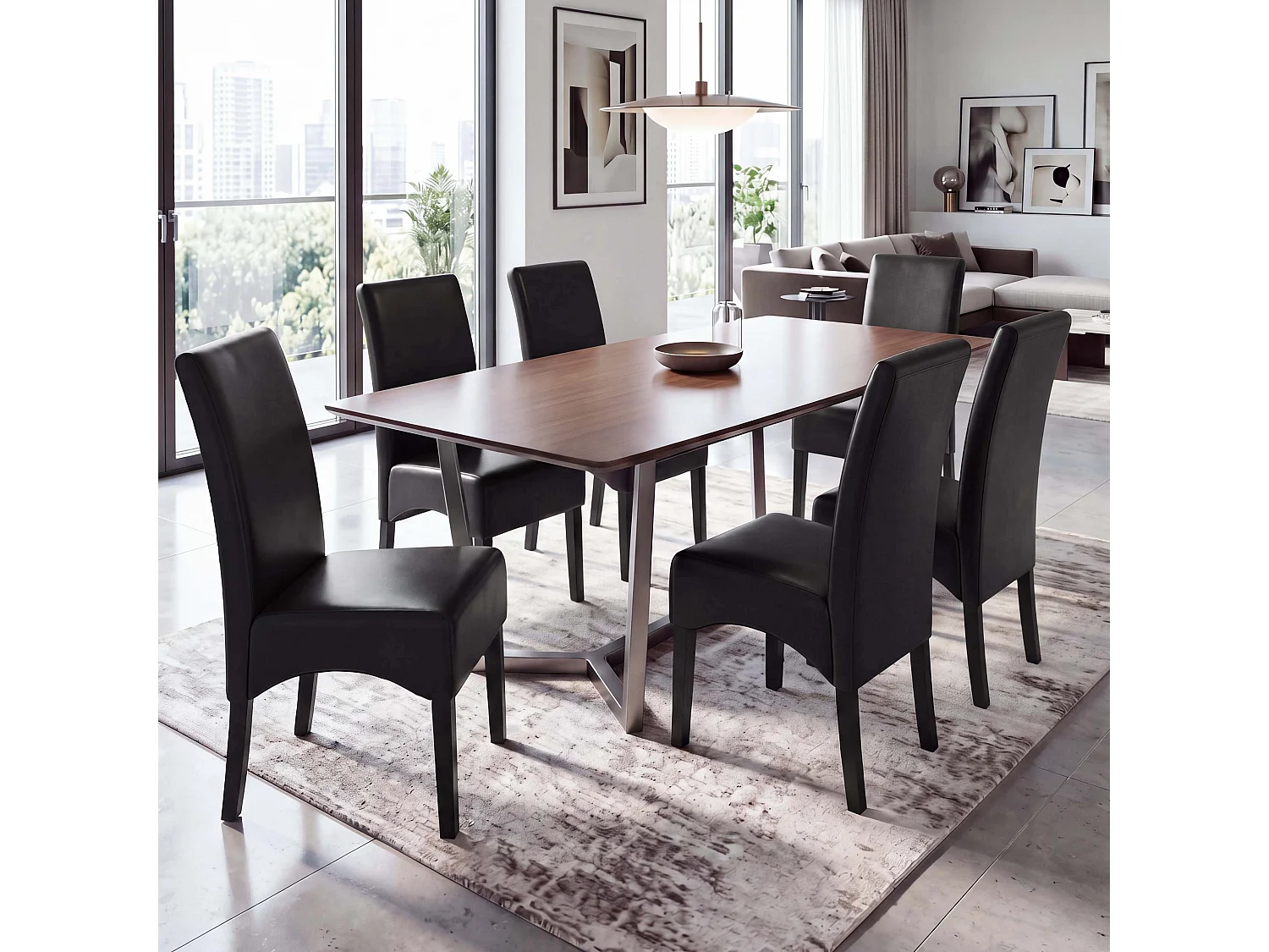 Cadeira de sala de jantar Crotone (conjunto de 6),  preto, pernas escuras