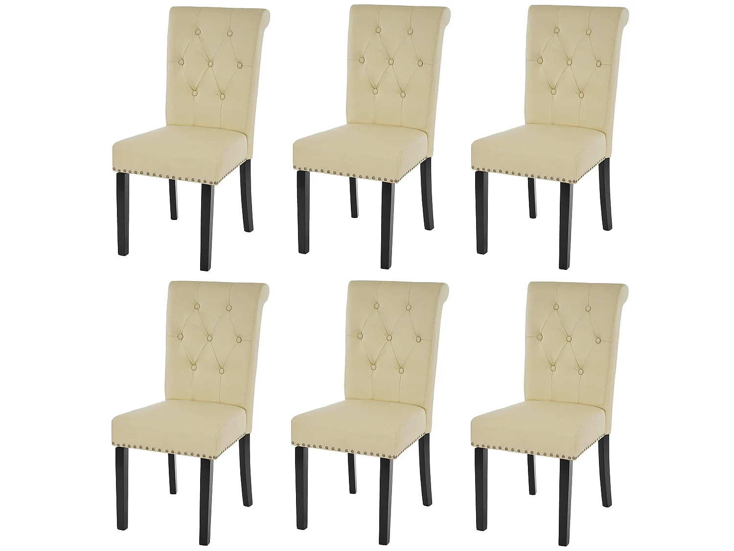 Eetkamerstoel Chesterfield II (set van 6),  kunstleer, crème, donkere poten