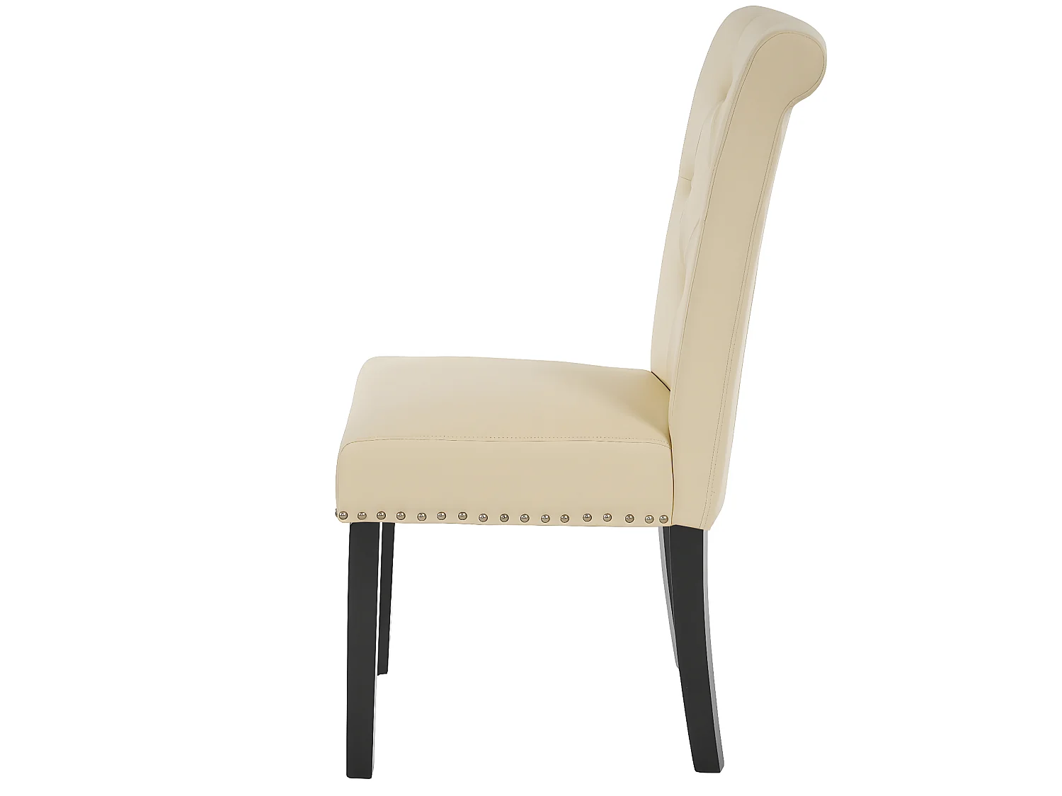 Chaise de salle à manger Chesterfield II (lot de 6), 6x chaise de salle à manger Chesterfield II, fauteuil avec rivets, similicuir crème, pieds foncés