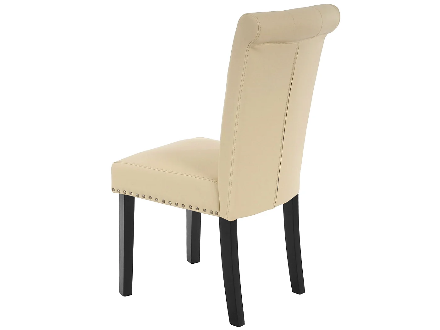 Chaise de salle à manger Chesterfield II (lot de 6), 6x chaise de salle à manger Chesterfield II, fauteuil avec rivets, similicuir crème, pieds foncés