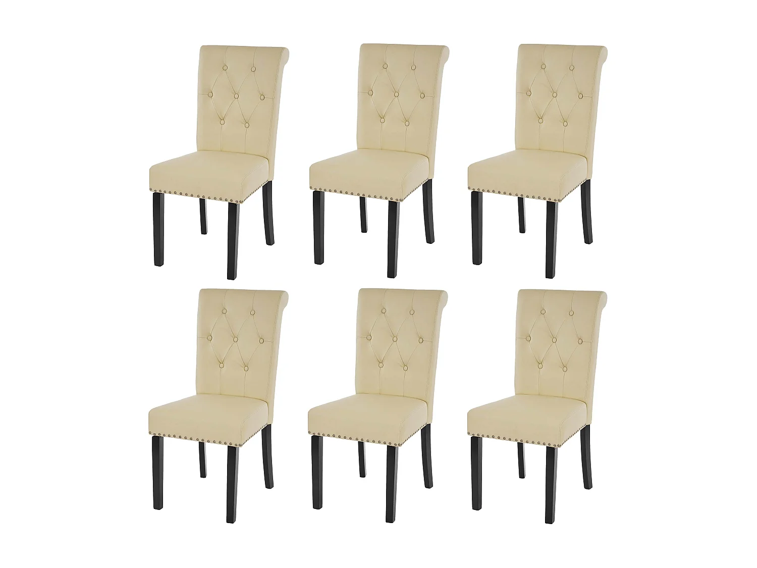 Eetkamerstoel Chesterfield II (set van 6),  kunstleer, crème, donkere poten