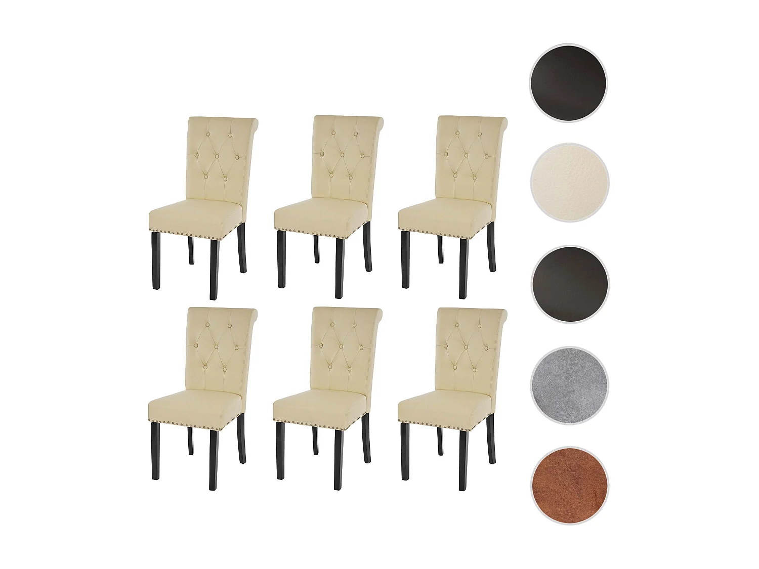 Eetkamerstoel Chesterfield II (set van 6),  kunstleer, crème, donkere poten