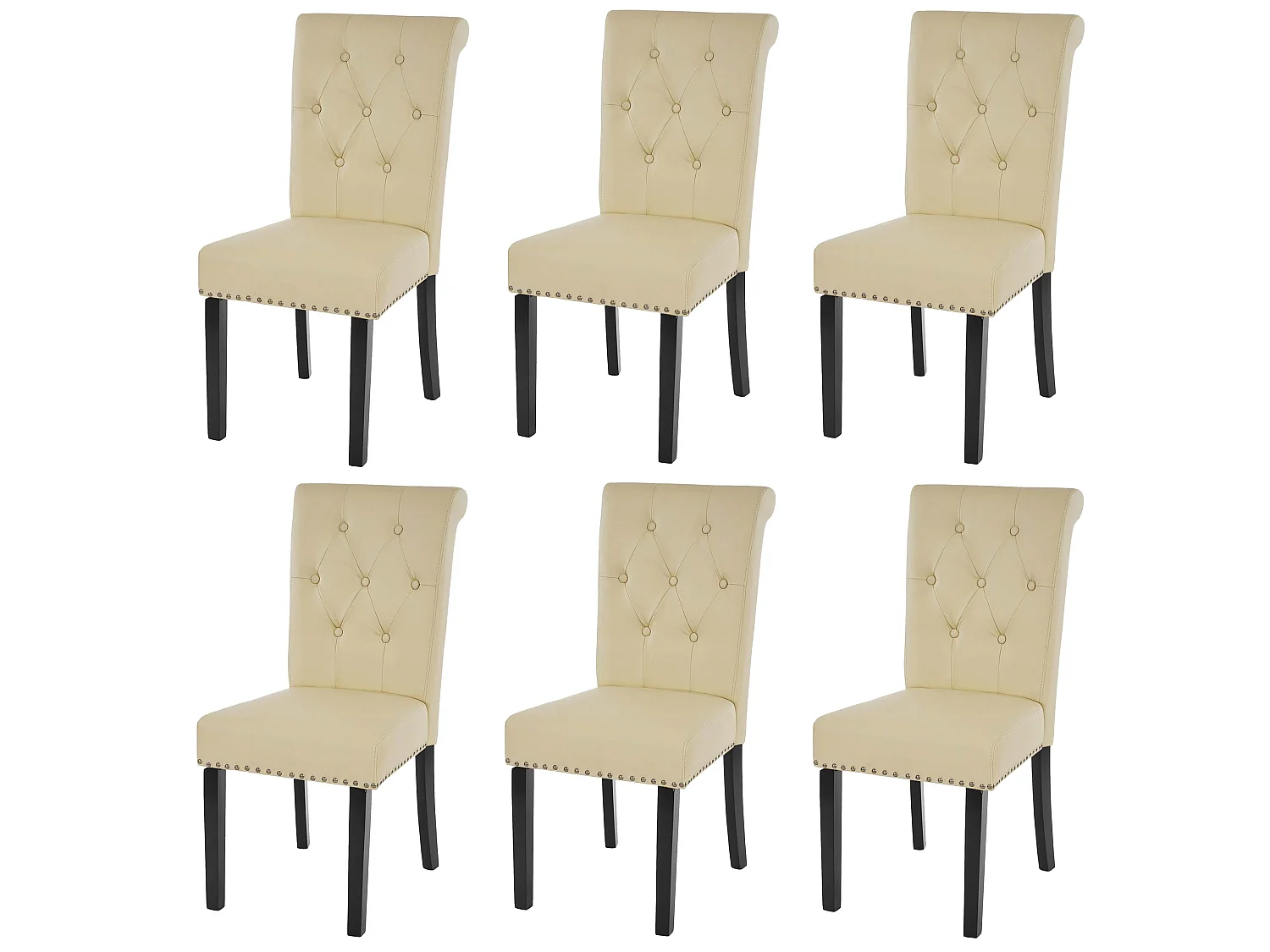 Chaise de salle à manger Chesterfield II (lot de 6),  similicuir crème, pieds foncés