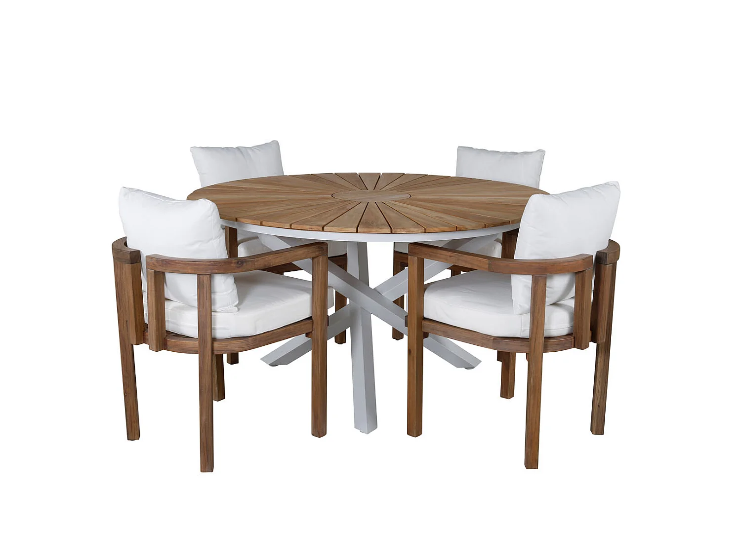 Mexico Ensemble table et chaises de jardin, table Ø140cm et 4 chaises Erica, blanc, naturel.