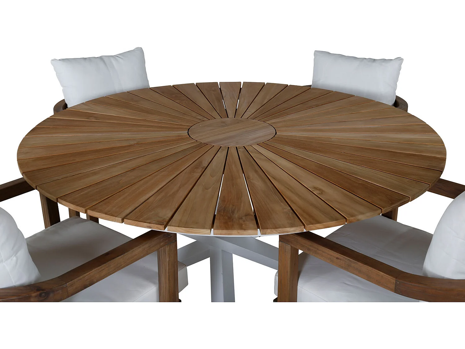 Mexico Ensemble table et chaises de jardin, table Ø140cm et 4 chaises Erica, blanc, naturel.