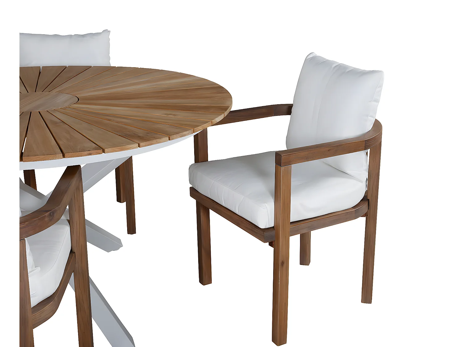 Mexico Ensemble table et chaises de jardin, table Ø140cm et 4 chaises Erica, blanc, naturel.