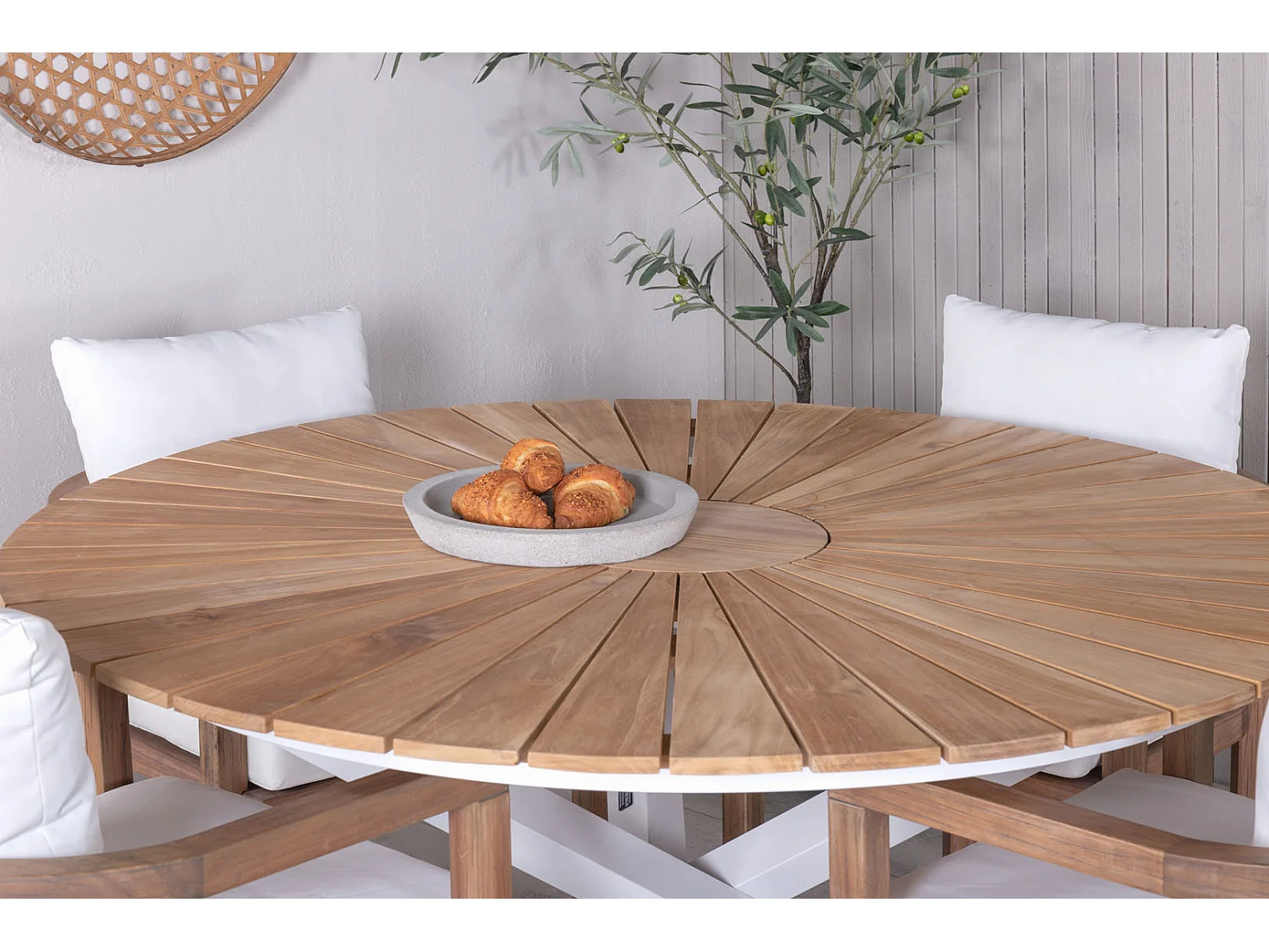 Mexico Ensemble table et chaises de jardin, table Ø140cm et 4 chaises Erica, blanc, naturel.