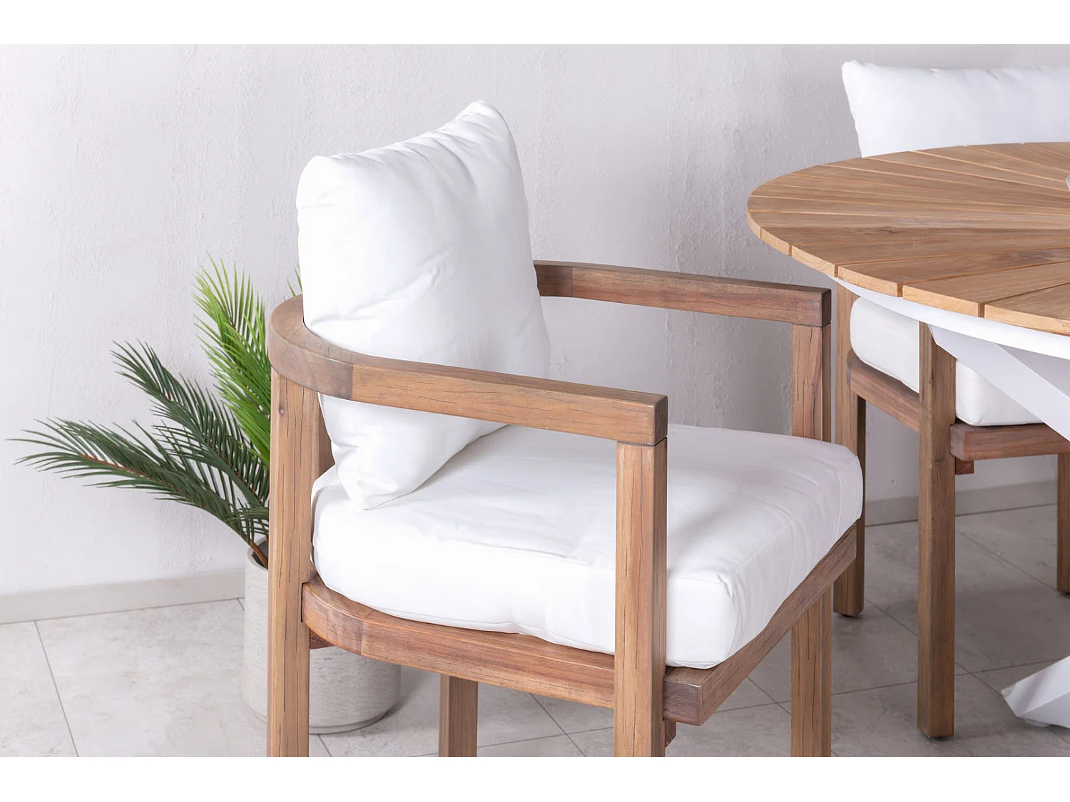 Mexico Ensemble table et chaises de jardin, table Ø140cm et 4 chaises Erica, blanc, naturel.