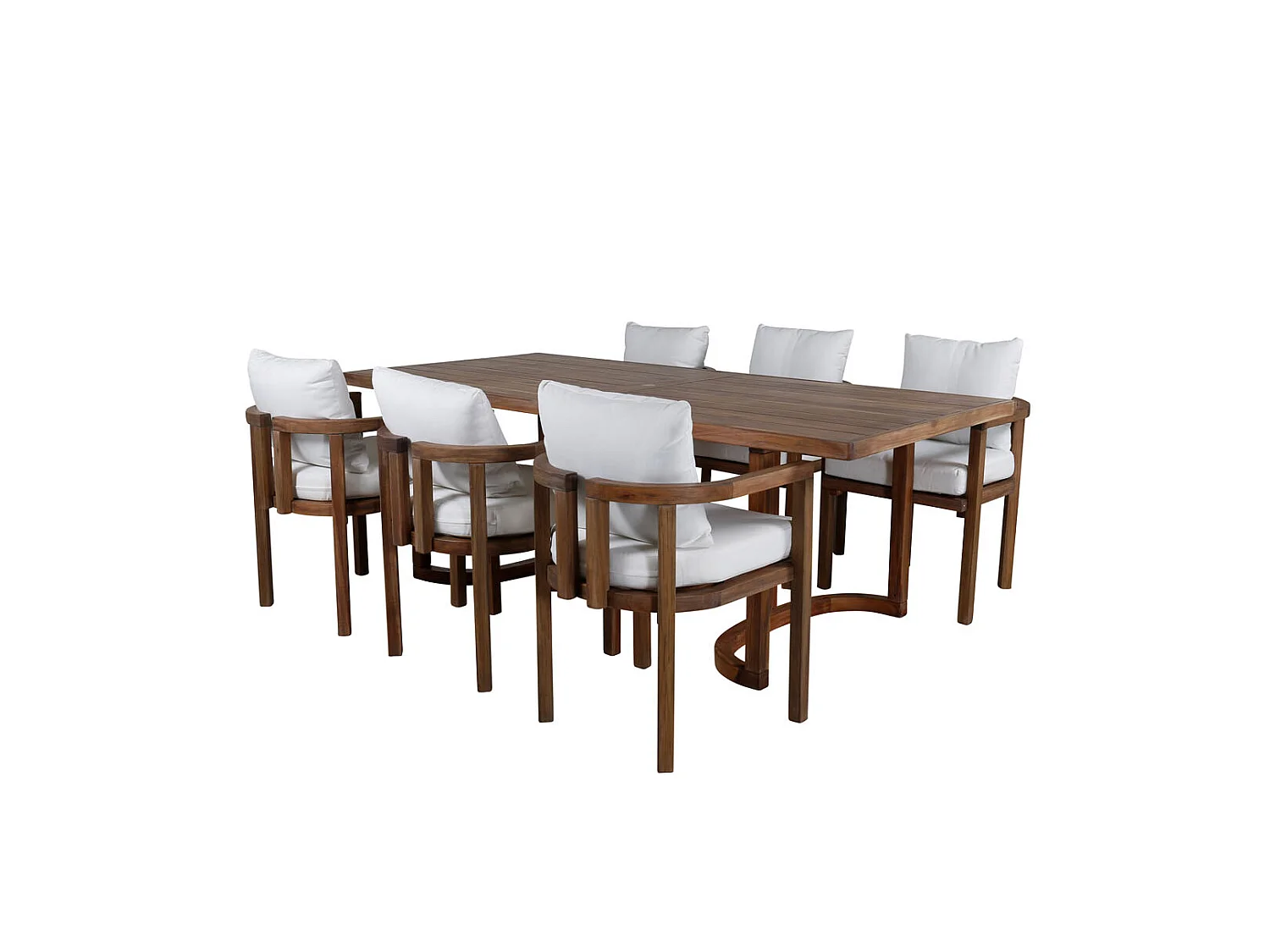 Erica Ensemble table et chaises de jardin, table 100x214cm et 6 chaises Erica, blanc, naturel.