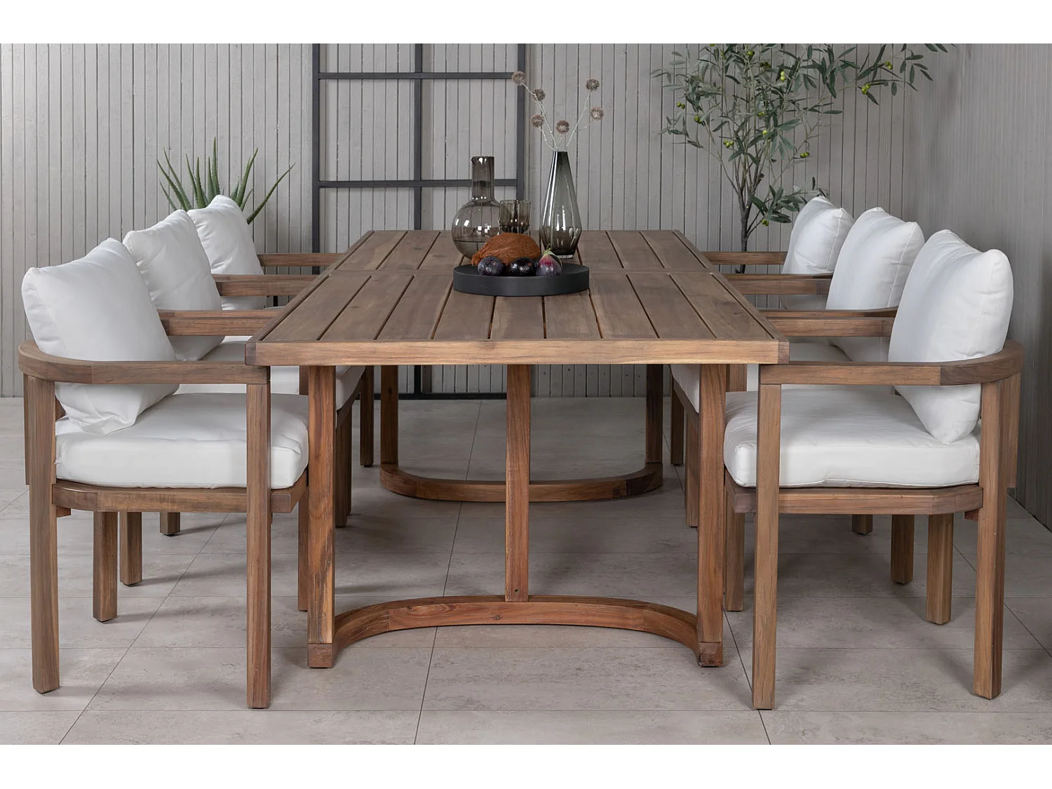 Erica Ensemble table et chaises de jardin, table 100x214cm et 6 chaises Erica, blanc, naturel.